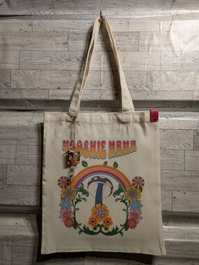 Canvas Tote Bag in Cream with Retro Rainbow Print